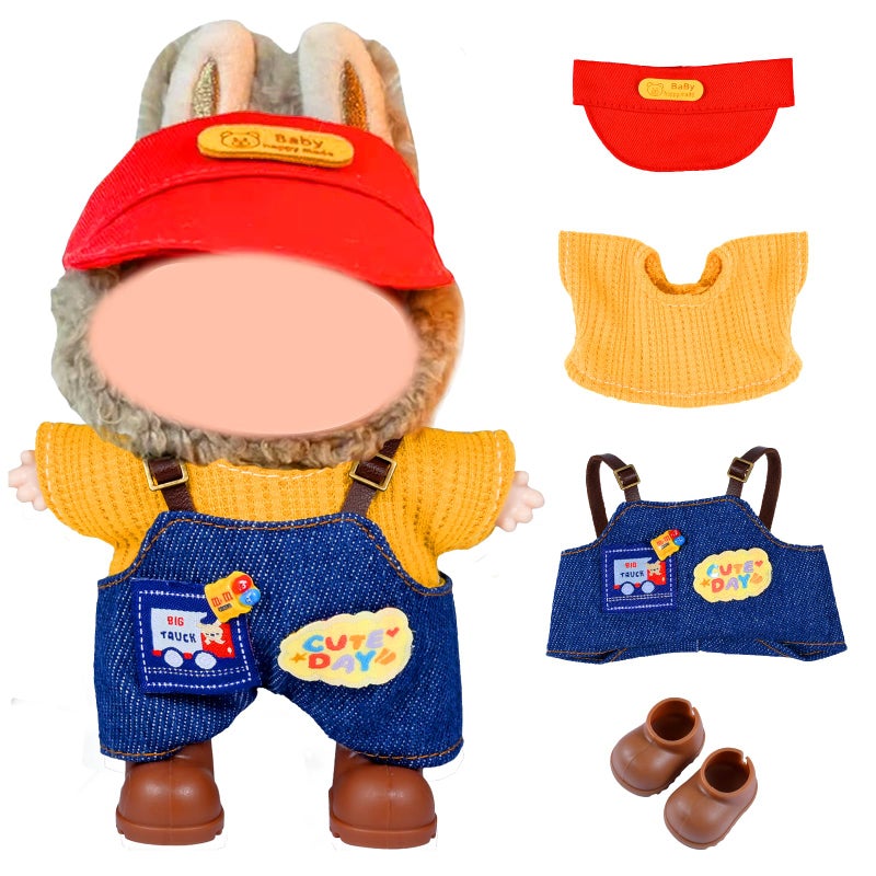 SHUOXUKE Doll Clothes Set and Accessories (No Doll), 2025 Stylish Exquisite Adorable Designed Clothes Outfit for 15cm/17cm with Red Hat & Overalls & Brown Shoes - Image 1